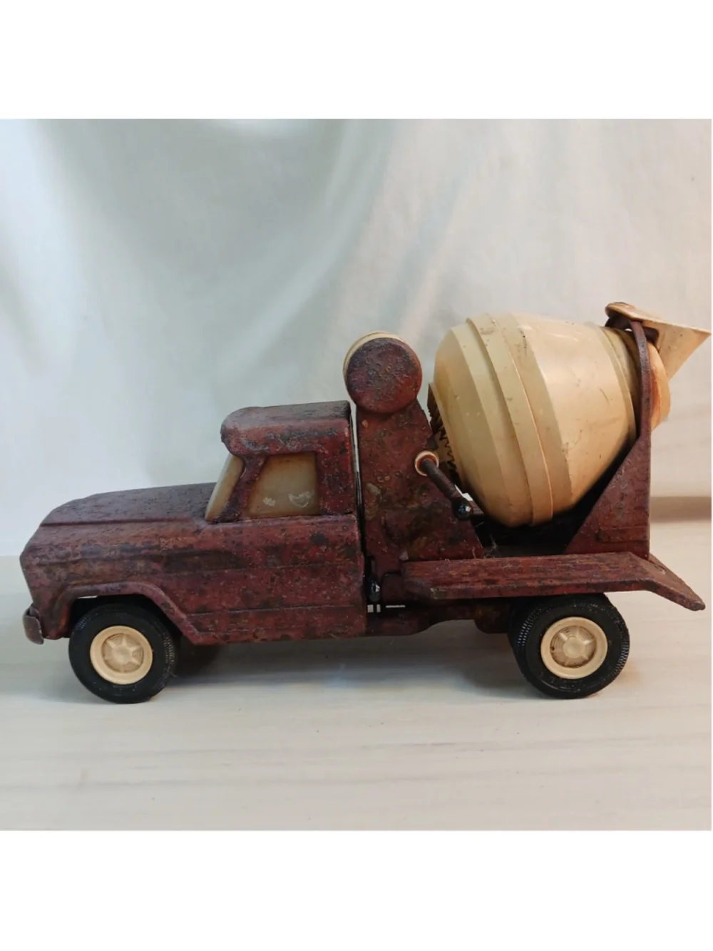 VTG Tonka Jeep Cement Mixer Truck Red Pressed Steel 1960’s Patina Farmhouse